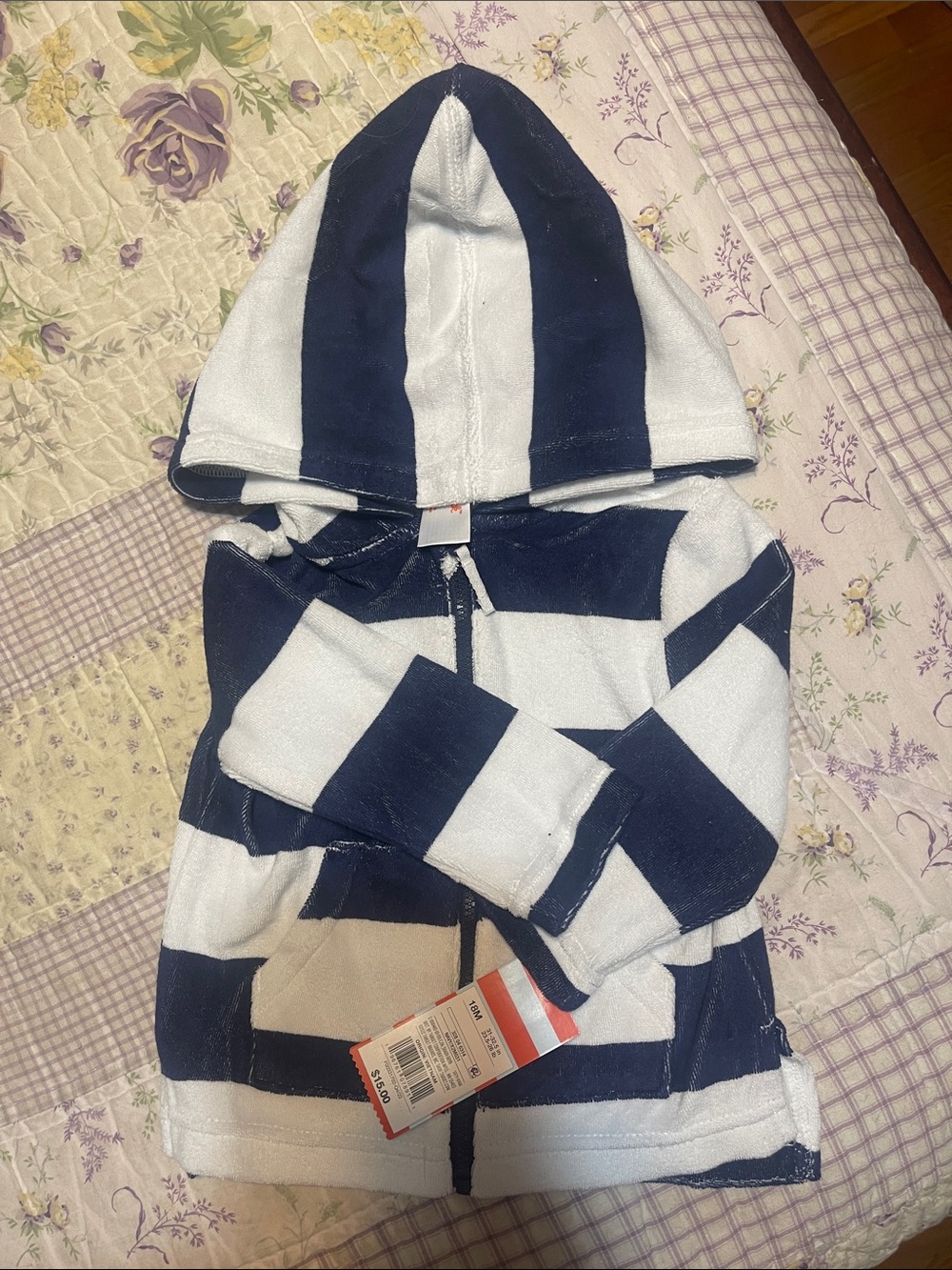 Cat & Jack Navy and White Striped Hooded Zip Sweatshirt